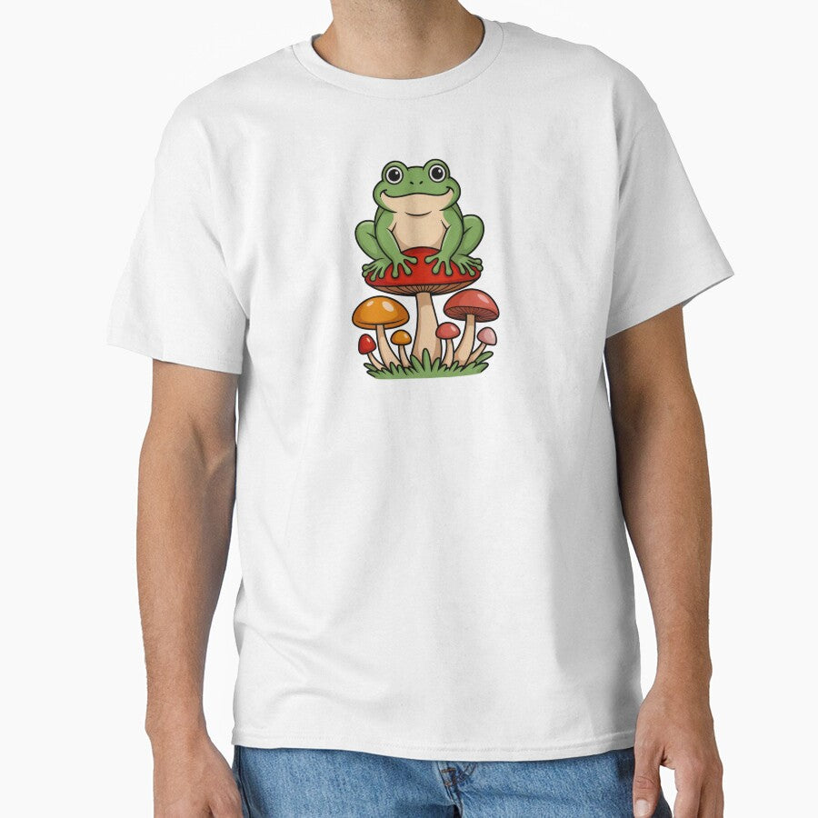 Happy Frog on a Mushroom – Cute Cartoon Forest Design by AldenTees