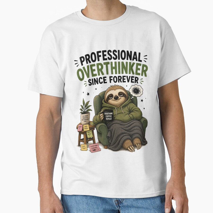 Professional Overthinker Since Forever – Funny Cute Sloth Cartoon Design by Kiinaaa
