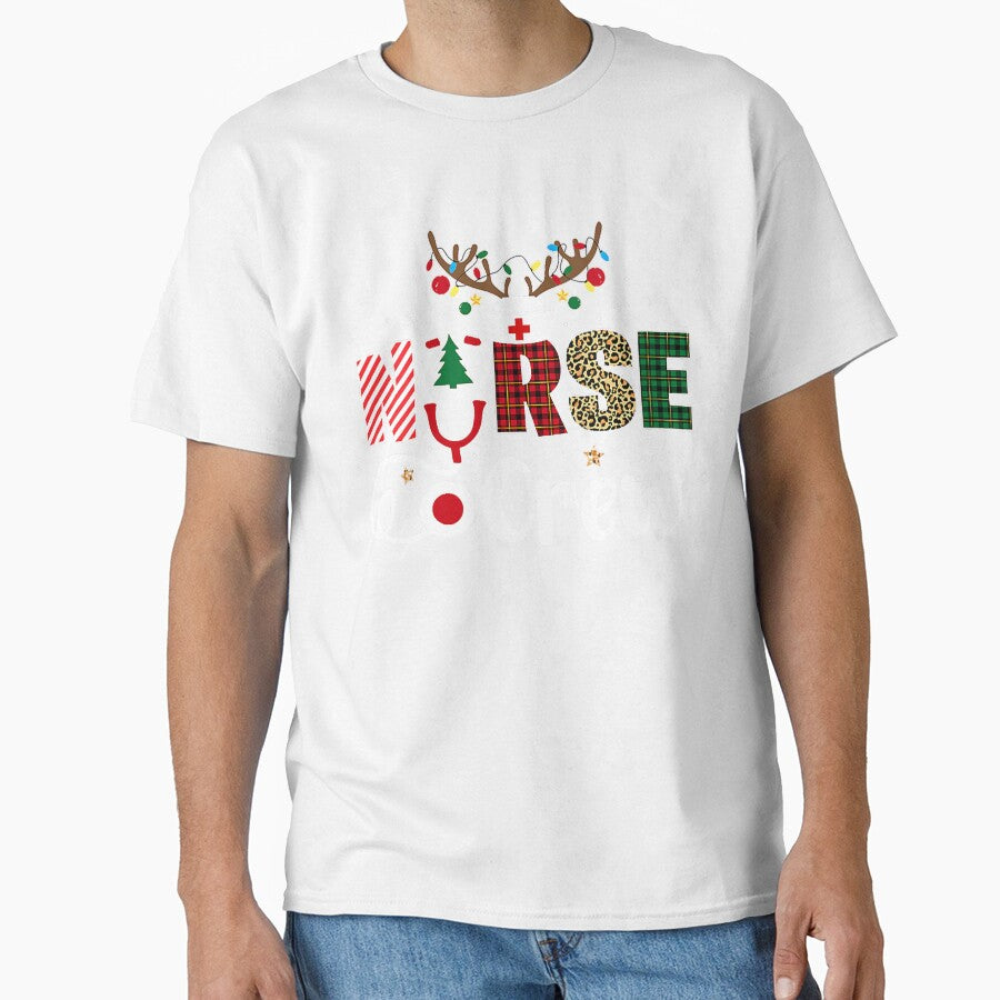 Womens Christmas Nurse Crew Shirt For Women Scrub Tops Christmas V-Neck T-Shirt by BartonRich