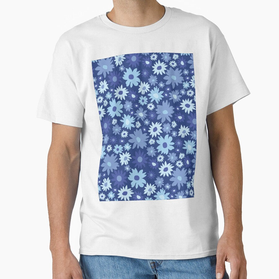 RETRO GROOVY AND FUN FLOWERS DARK BLUE by blomastudios