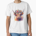Scottish Highland Cow Wearing a Crown of Flowers Colorful Watercolor by MaedK