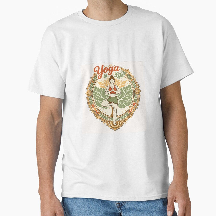 Vintage Yoga Is Life Tree Pose Mandala – Boho Minimalist Line Art Woman – Spiritual Wellness Aesthetic T-Shirt by VINTAGEPUNTEES