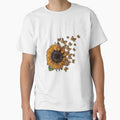 Sunflower Butterfly Print Crew Neck T-shirt, Women's Clothing by Do-It-Over