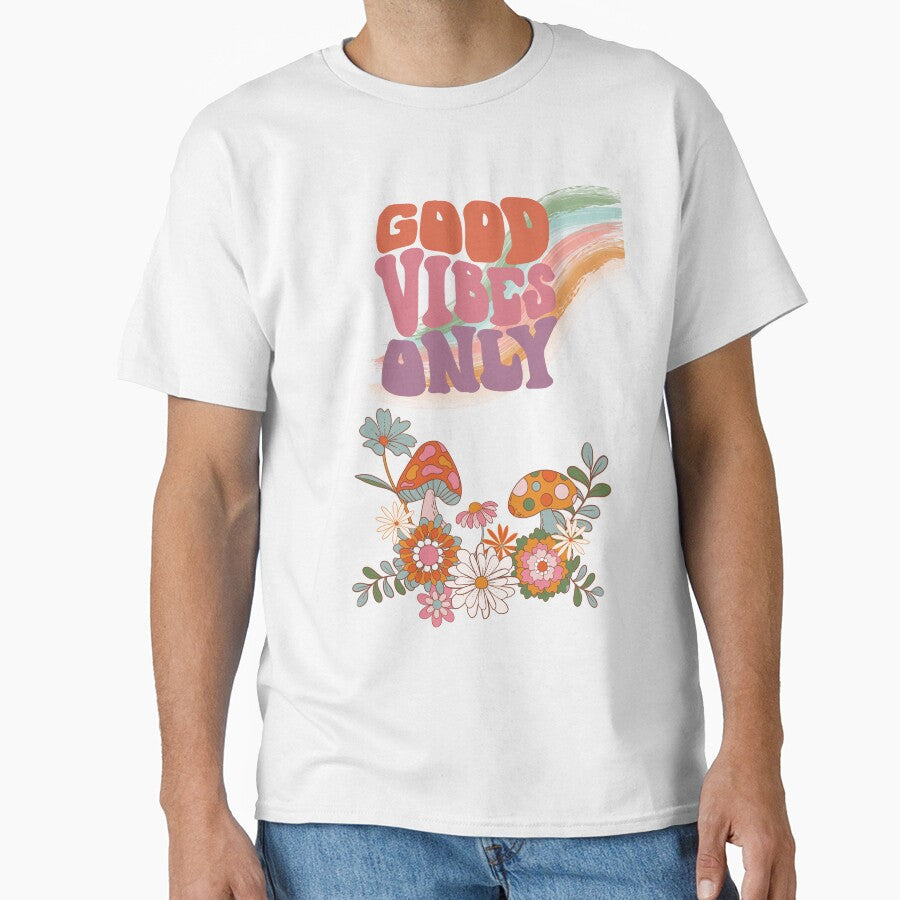 Good Vibes Only Trippy Retro Floral Mushroom Design by PancakeToad