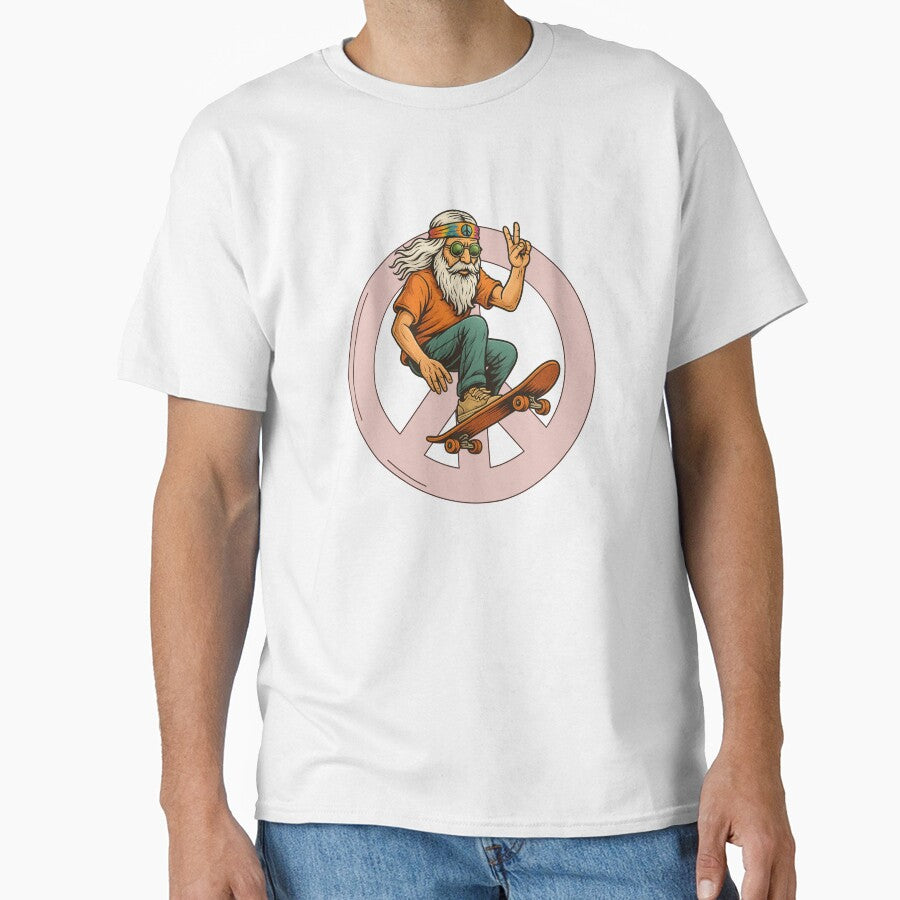Elderly White Hippie Skateboarder – Funny Retro Skater Design by Lunaria Arts