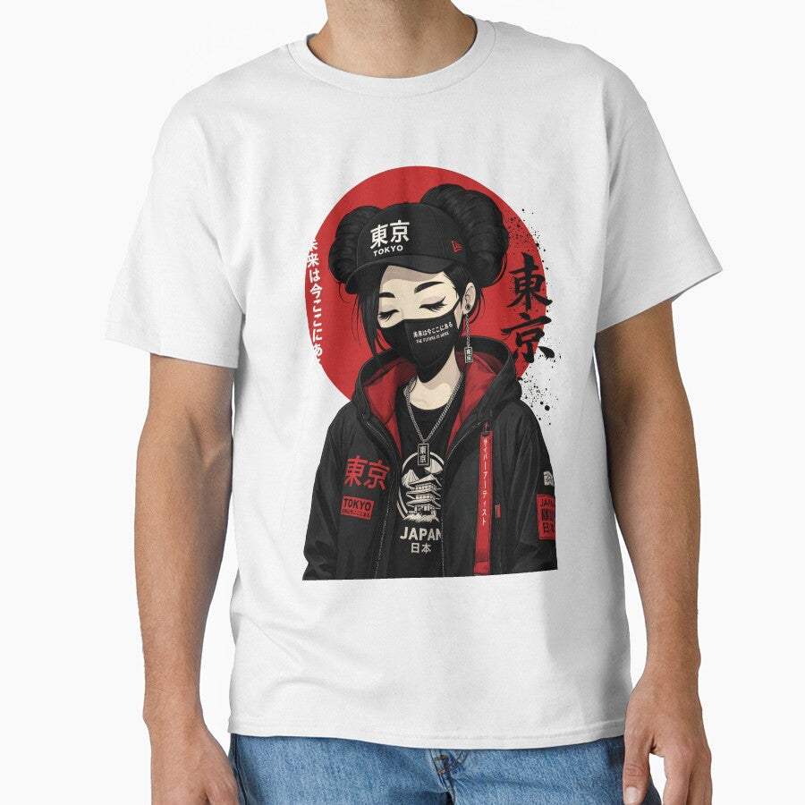 Streetwear Girl Japanese Urban, Red Sun Backprint by Trike-G-Tees
