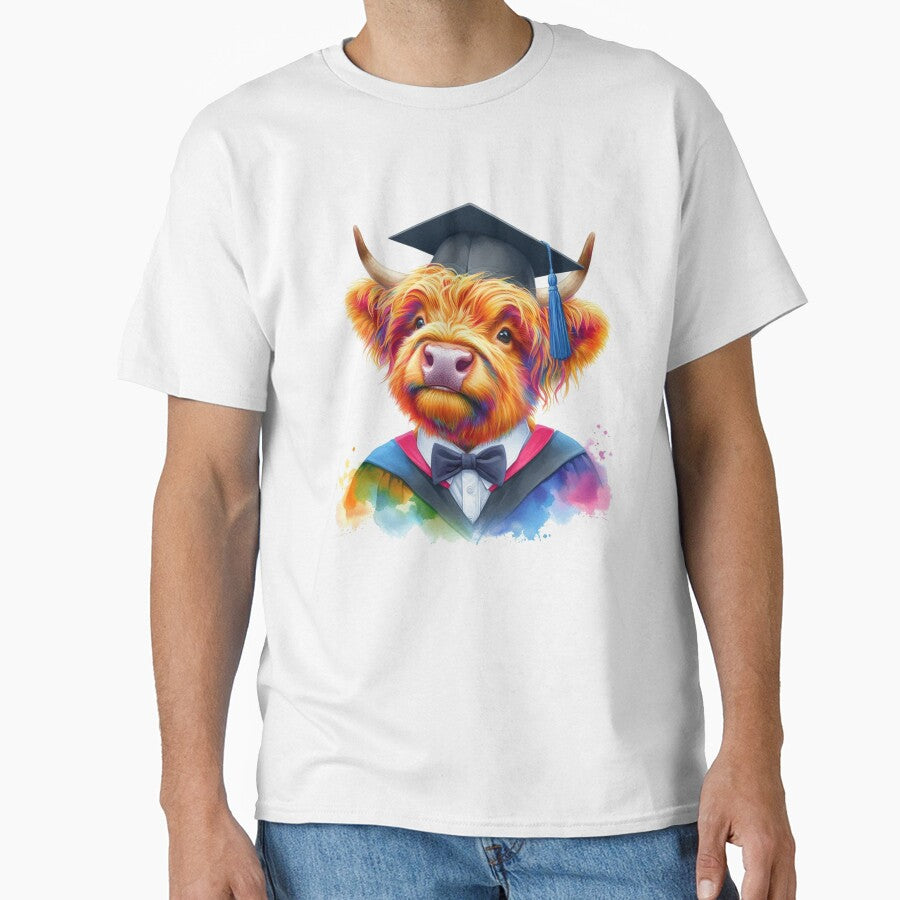 Cute Scottish Highland Cow Calf Graduation Colorful Watercolor by MaedK