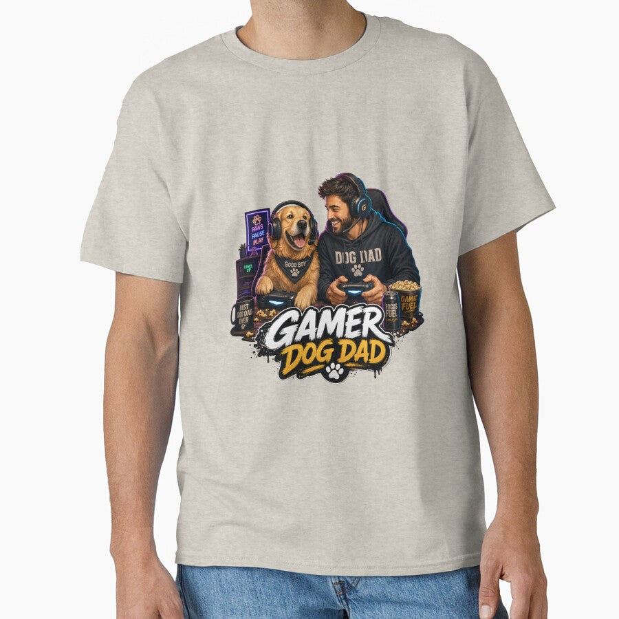 Midnight Gamer Golden Retriever Dog Dad Kawaii Gaming T-Shirt by Ashley critters