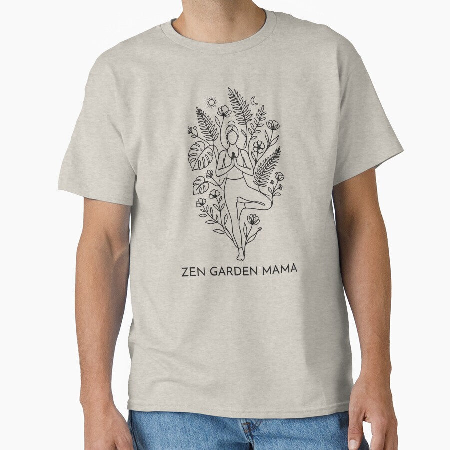 Zen Garden Mama Floral Yoga Line Art - Minimalist Black Ink Design by Jaroslaw-S