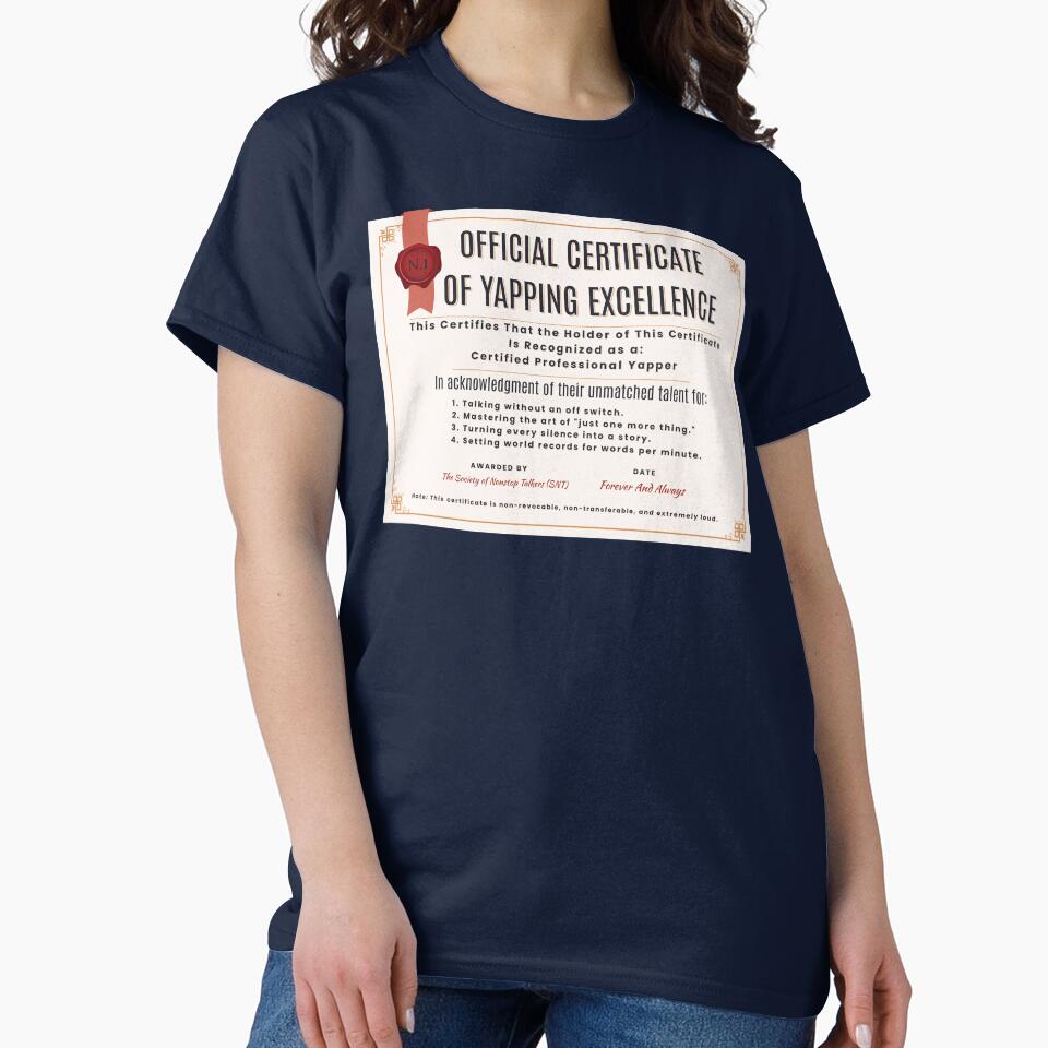 Funny Official Certificate Of Yapping Excellence | Yapper | Professional Yapper by HosvPrint .s