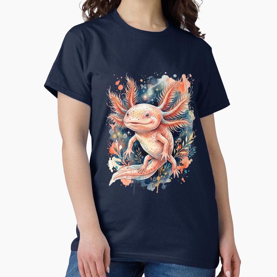 Cute Watercolor Axolotl Galaxy Art | Pink Axolotl Lover Gift by Biedroneczka