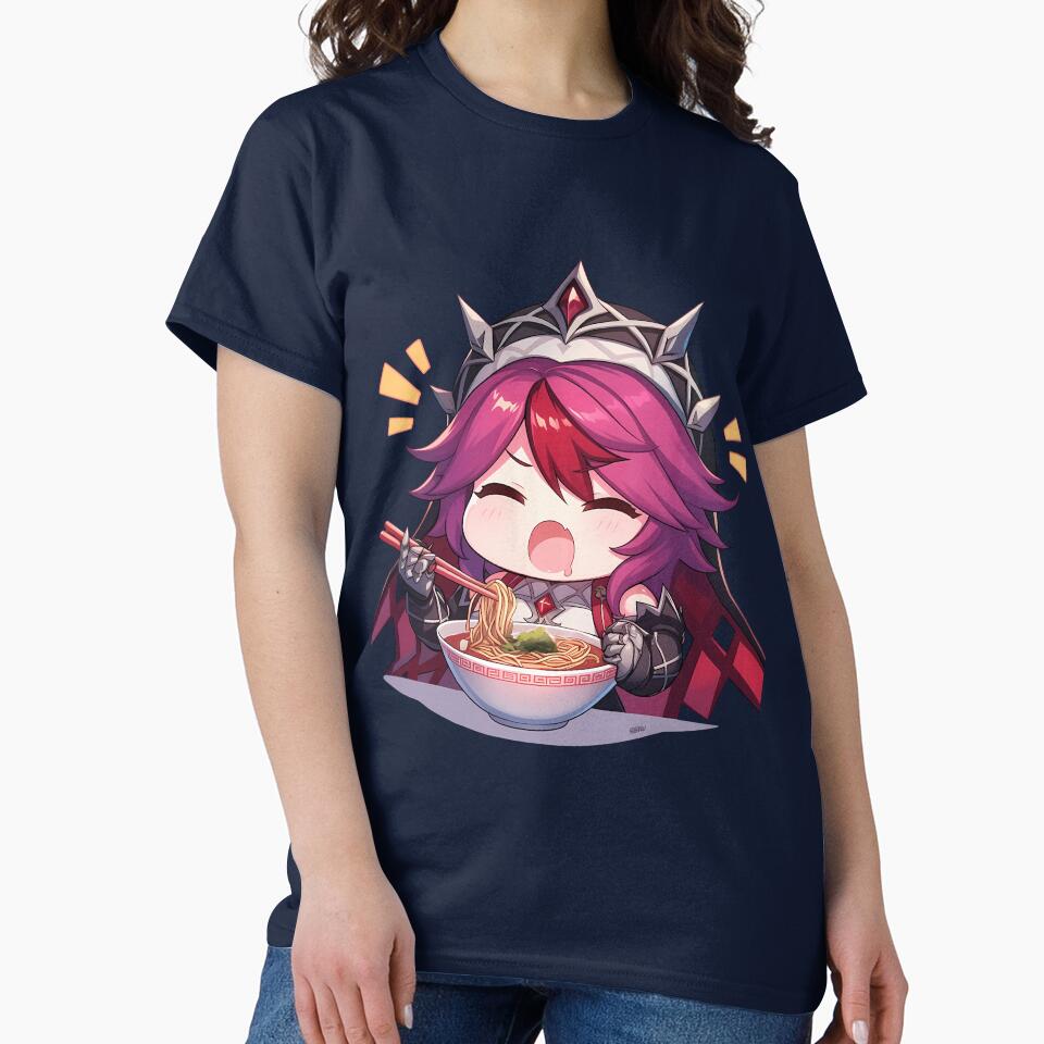 Game Rosaria Genshin Impact Chibi Girl Enjoying Spicy Ramen Anime by Raslbazola
