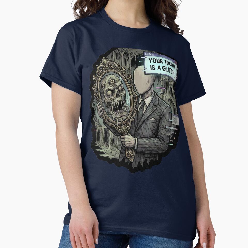 Your Truth is a Glitch – Dark Surreal Mirror Horror T-Shirt by MiracleDroplet