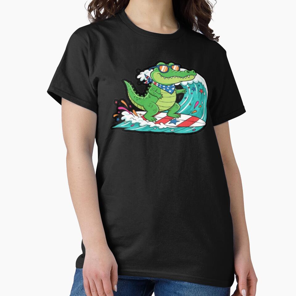 Surfing Alligator - Cute Summer Surf Animal Art by DailySparks
