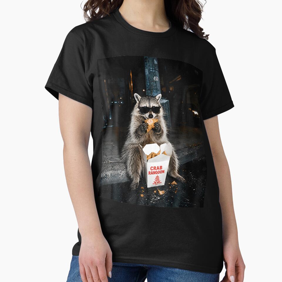 Funny Raccoon Eating Crab Rangoon On The Street Feral by Apparel-Vortex