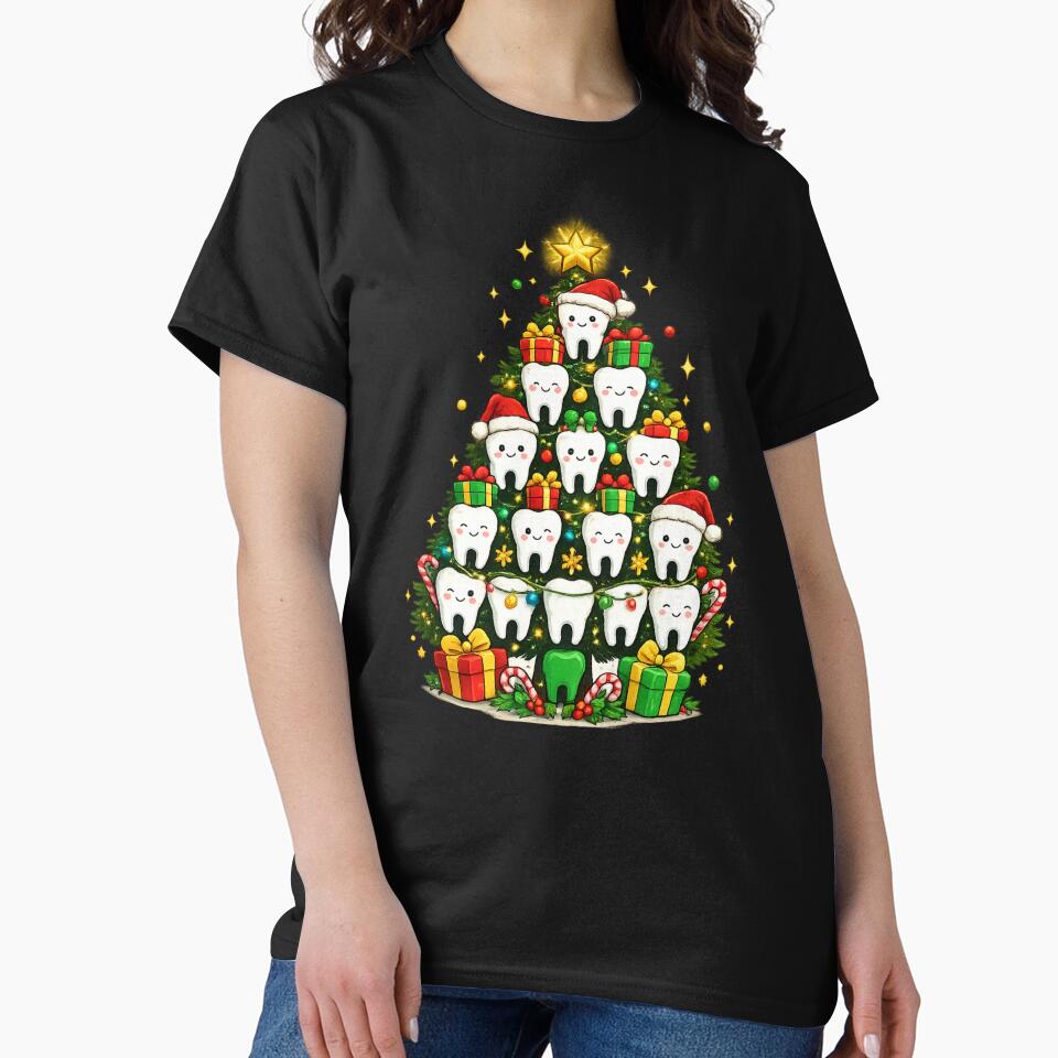 Christmas Dentist Gift Cute Tooth Tree Art by Corvoria