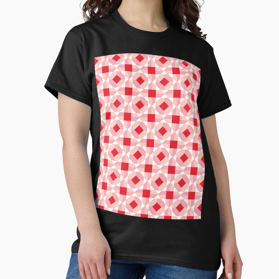 Red Pink Gingham Geometric Diamond Quilt Pattern Retro by Zaya_art