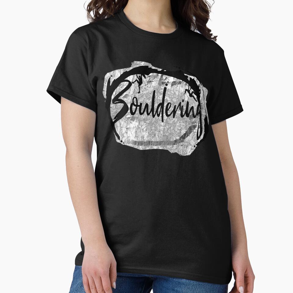 Bouldering lettering with climbing in front of a silver gray rock wall - bouldering gift by MadandMean