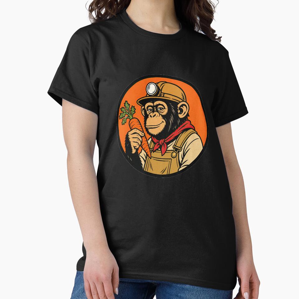 Chimpanzee Miner with Carrot – Funny Retro Cartoon by obstinator