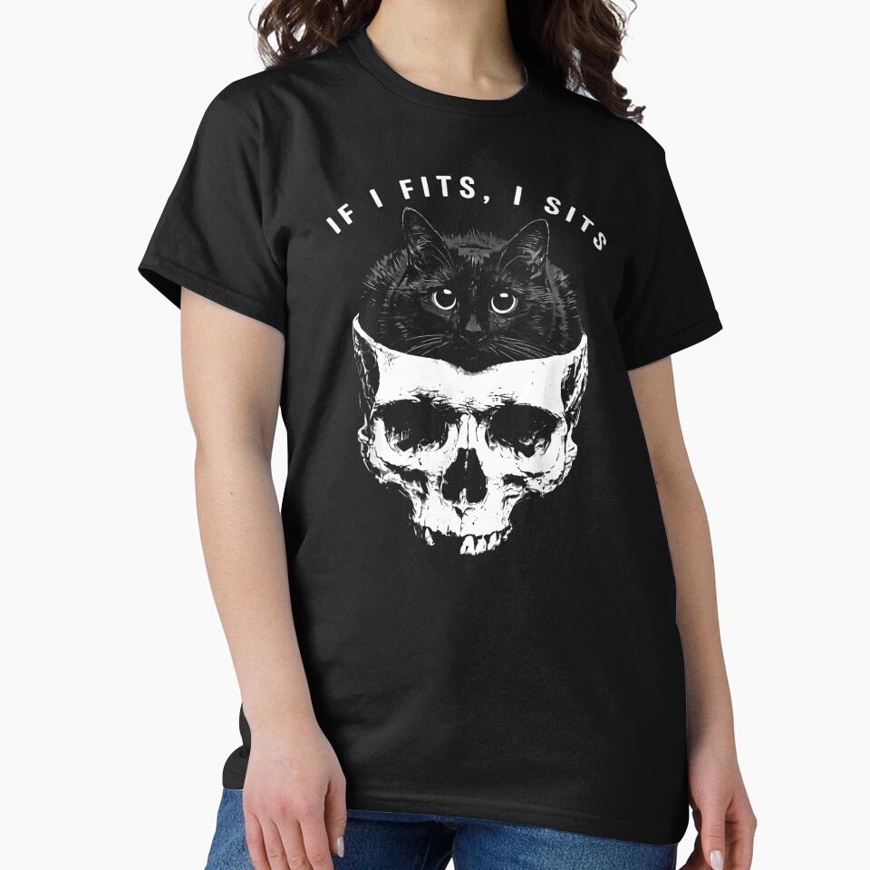 If It Fits I Sit Black Cat Skull Minimalist Meme Humor by FerminVigo