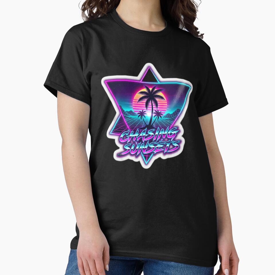 Chasing Sunsets 80s Retro Synthwave Neon Design by EmrYldrn
