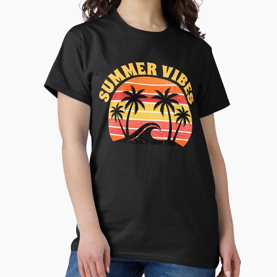 Retro Summer Vib Sunset Palm Trees Wave Vintage Aesthetic Beach Design by MartBook