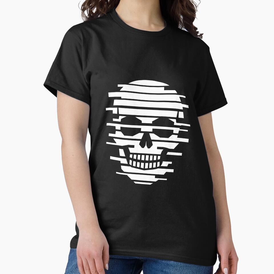 Minimal Glitch Skull T-Shirt – Clean Cyber Streetwear Design by quietvisualsco
