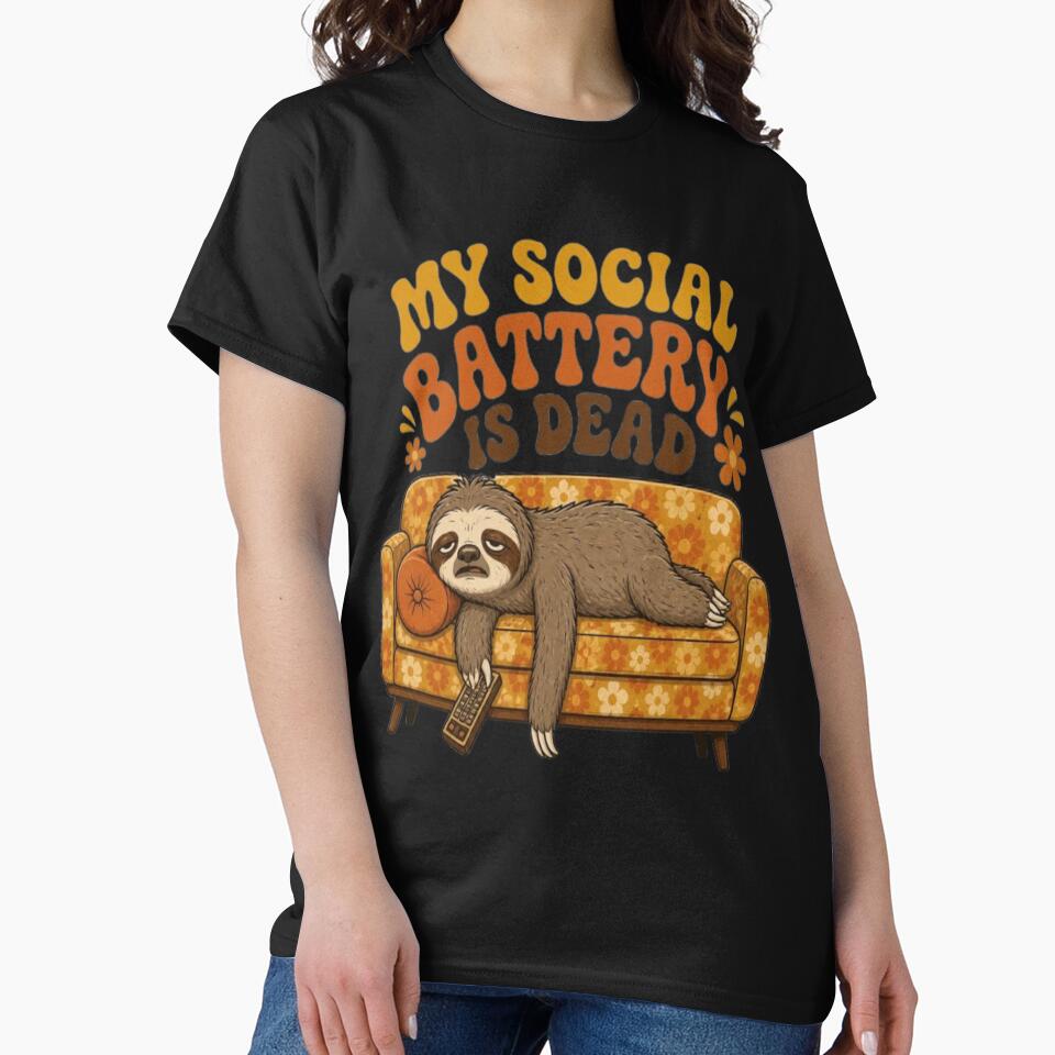 My Social Battery Is Dead Funny Sloth Retro Couch Slacker Mode by ElkasDesign