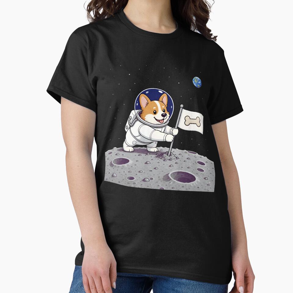 Cute Corgi Astronaut on Moon - Funny Space Dog Bone Flag Art by Knacky Print