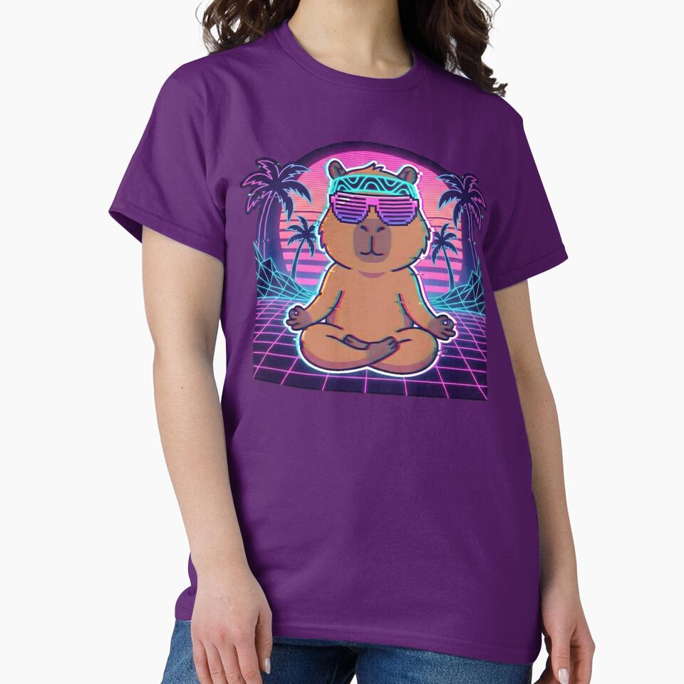 Neon Zen Capybara - Synthwave Glitch Aesthetic 80s Vibe by MarCinu Art