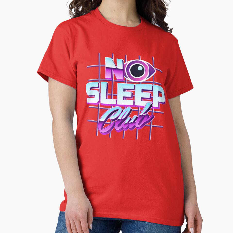 No Sleep Club Retro 80s Neon Synthwave Chrome Eye Grid Typography Art by DERA RAY