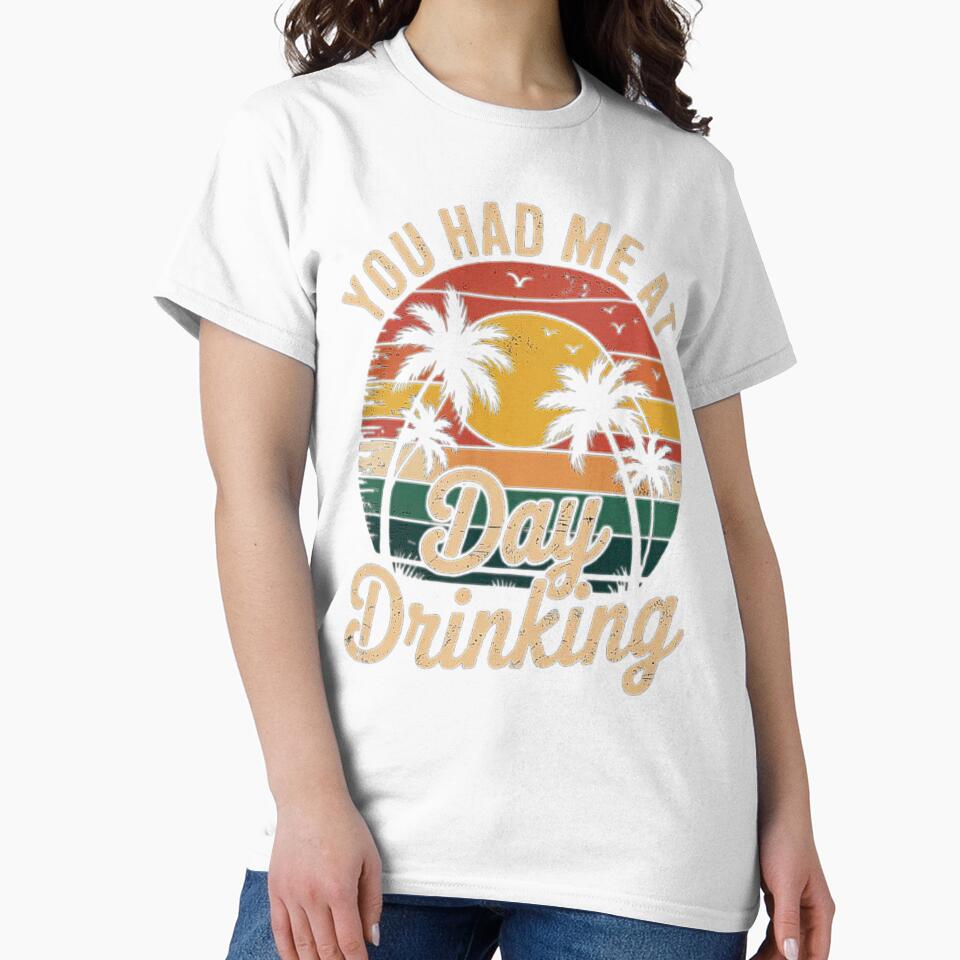You Had Me at Day Drinking Retro Sunset Palm Tree Beach Design by love3617