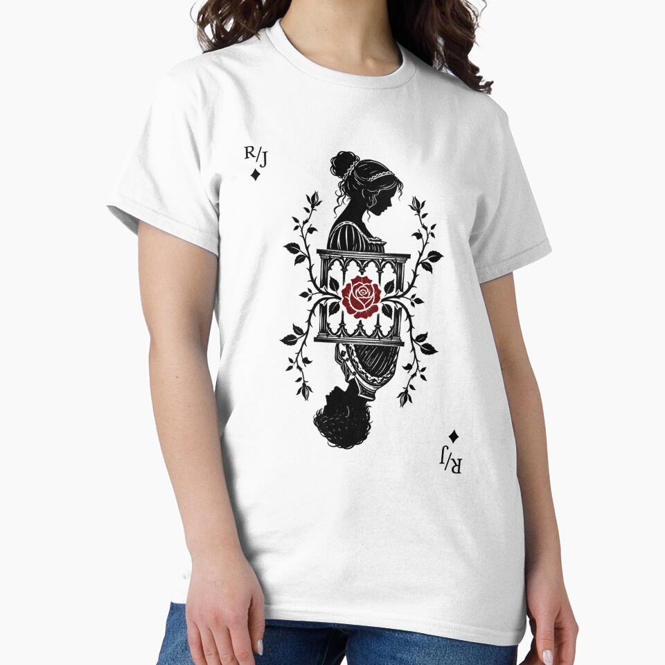 Romeo and Juliet Playing Card Silhouette Red Rose Art by Fenay Designs