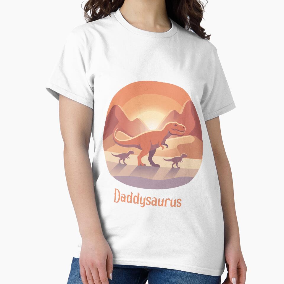 Retro Daddysaurus Sunset Dino Family Silhouette by MythicCotton