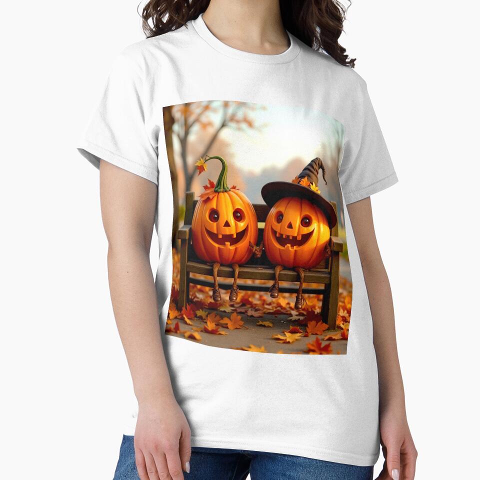Happy Halloween Pumpkins on Bench by MariaTheExpert