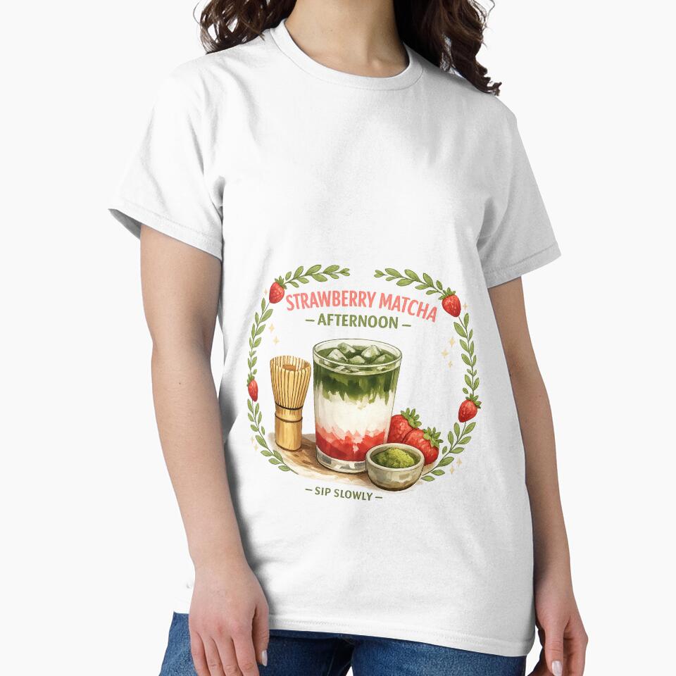 Strawberry Matcha Afternoon Café Illustration by Doodle Souq