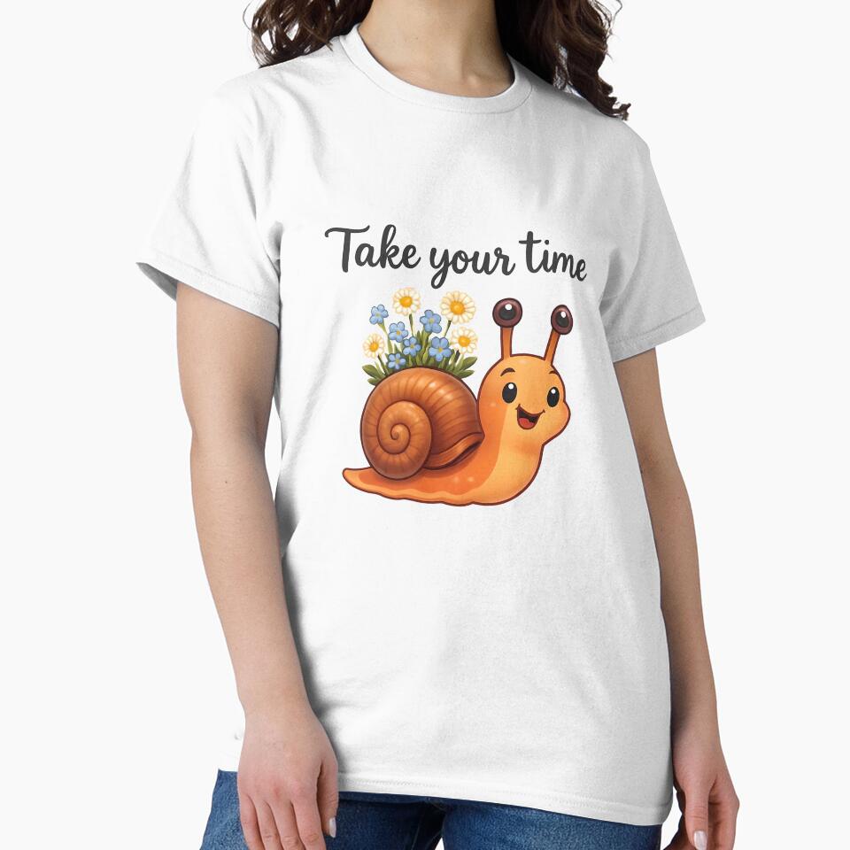 Take Your Time – Cute Snail with Flowers Design by PrintandJoy