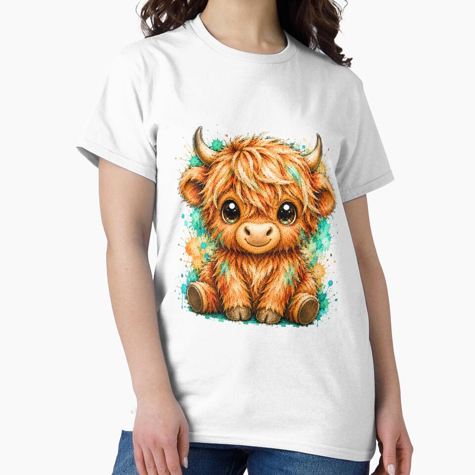 Kawaii Highland Cow Watercolor Art – Cute Farm Animal Illustration by ColorSplash123
