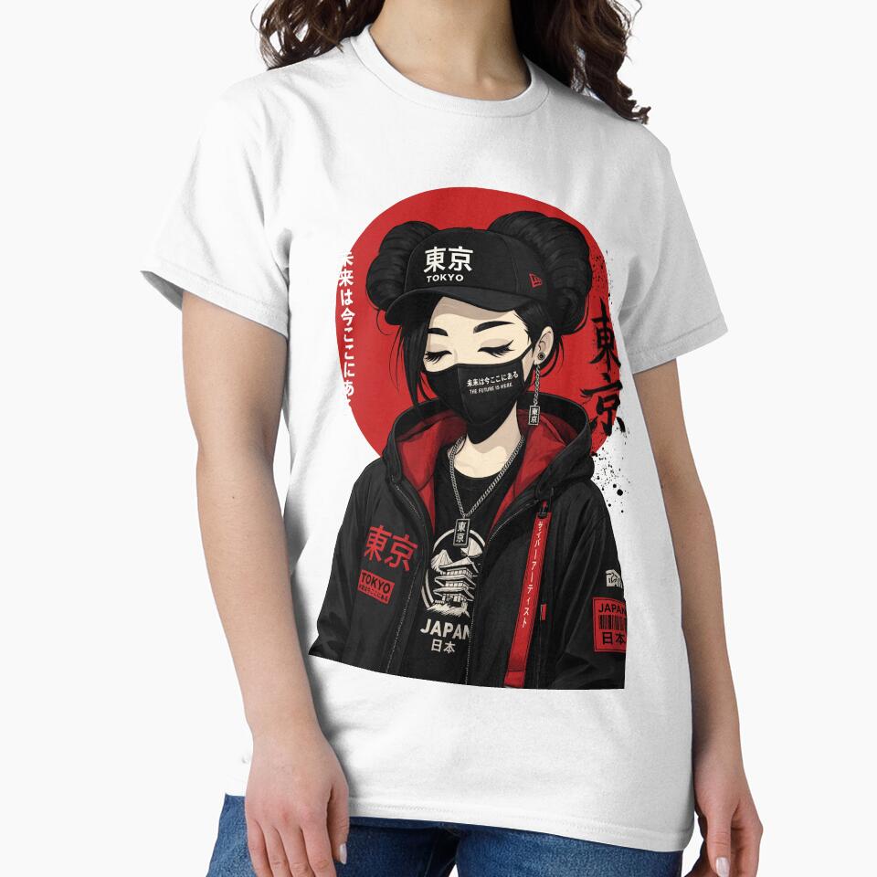 Streetwear Girl Japanese Urban, Red Sun Backprint by Trike-G-Tees