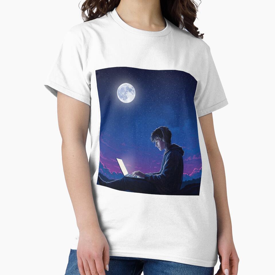Night Owl Remote Worker – Dreamy Digital Painting Wall Art Poster by BoldPrints4