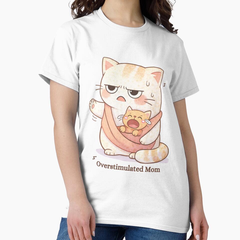 Overstimulated Mom Cat | Cute Kawaii Aesthetic | Relatable Motherhood Stress Design by The Mood Index