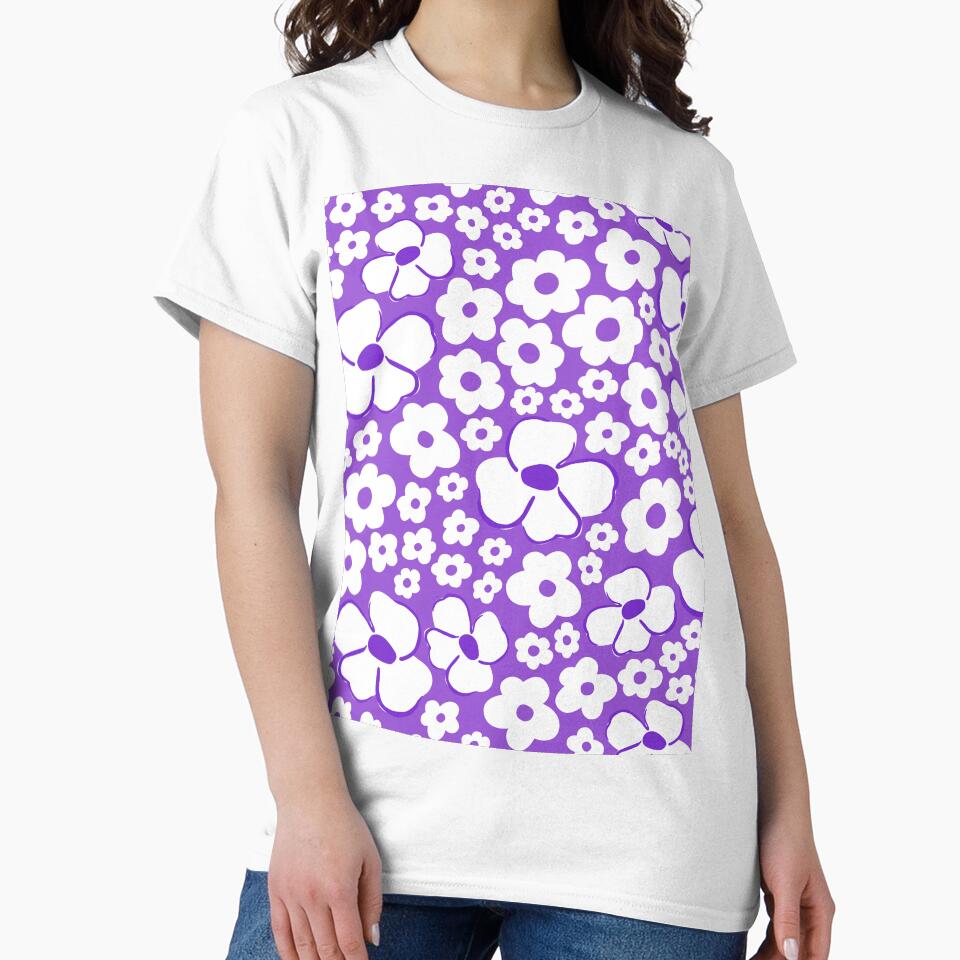big cute florals bright purple danish style flowers super retro groovy 60s 70s era by blomastudios