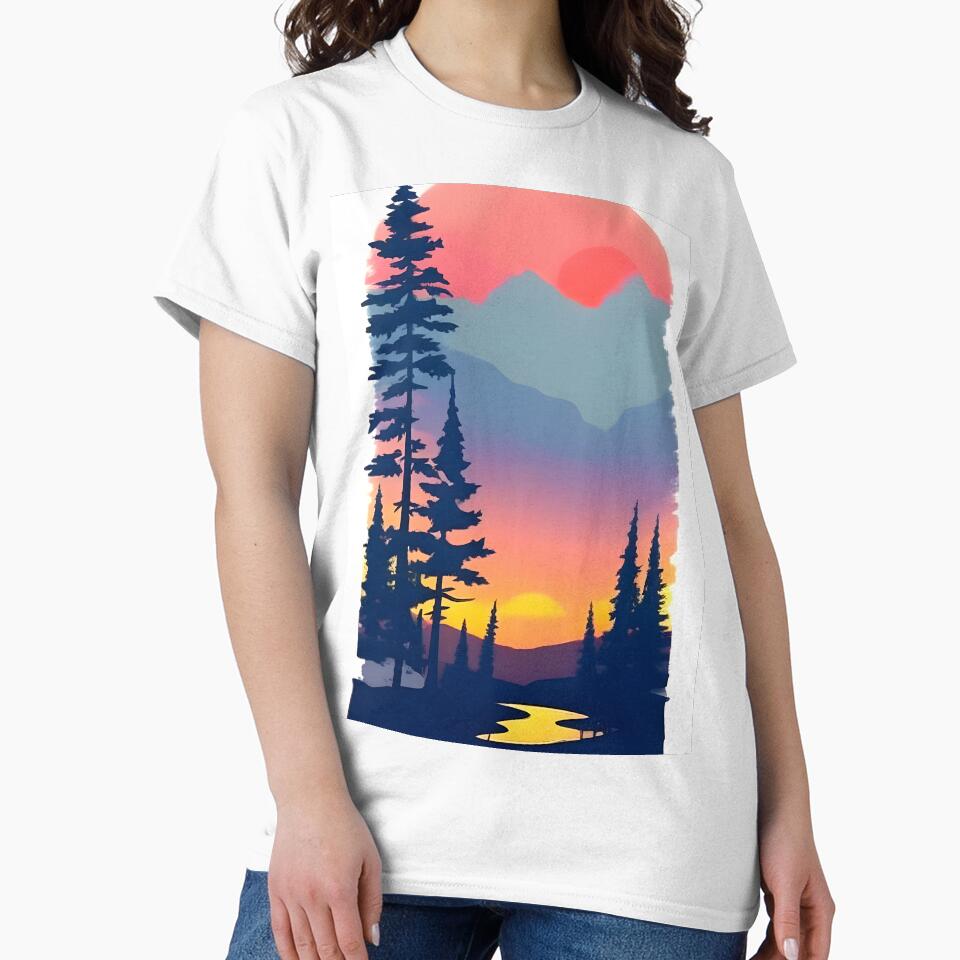 Enhance Your Space with Our Beautiful Collection of Minimalist Landscape Sunrise View and Trees Prints by supeart