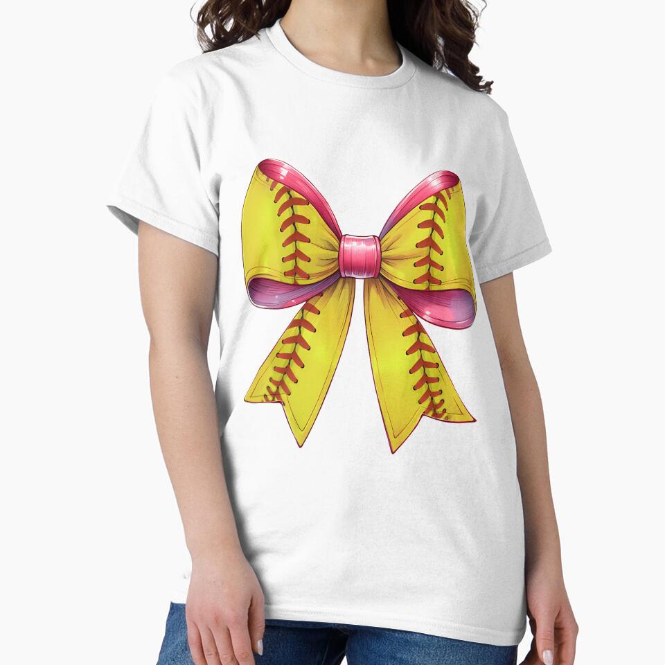 Coquette Bow Softball Pattern Mothers Day Ribbon Mom Girl Long Sleeve by facegm