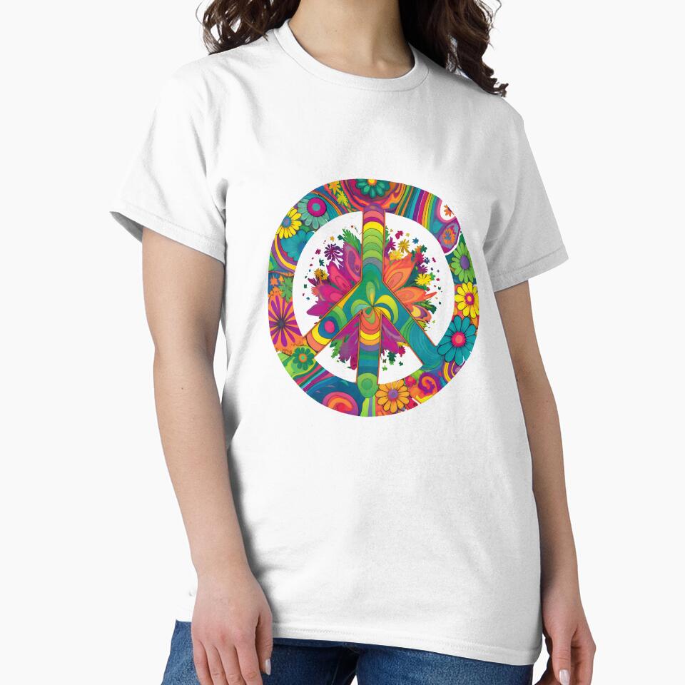 Peace Sign World Lovers Flowers Hippie Art Soul Retro Groovy by farhanhafeez