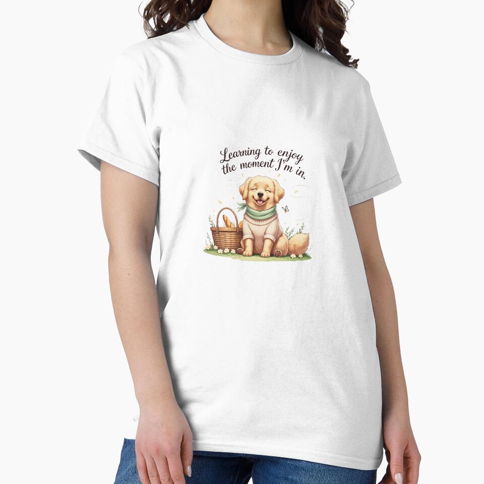 Enjoy The Moment Cute Golden Retriever Spring Picnic Aesthetic by AQUILAKREO