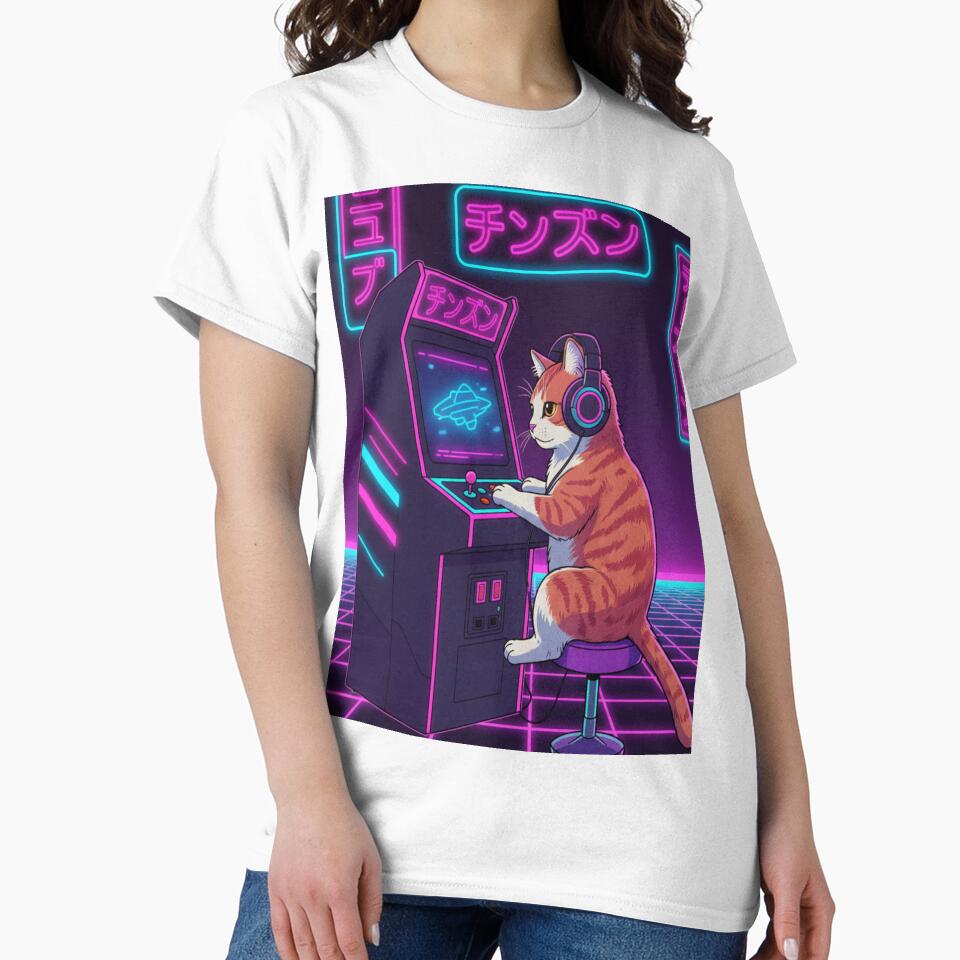 Synthwave Arcade Cat Retro 90s Anime by Neko-Doodle-co