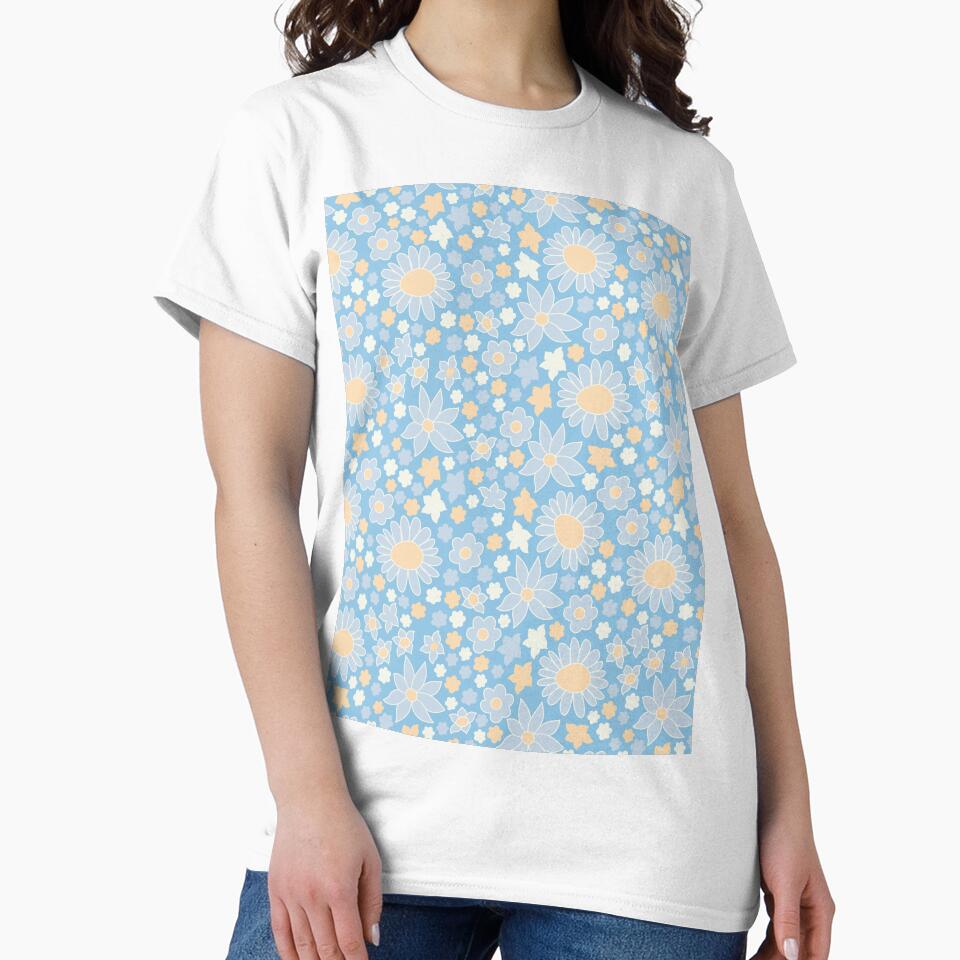 RETRO FLOWER POWER LIGHT BLUE PEACH by blomastudios