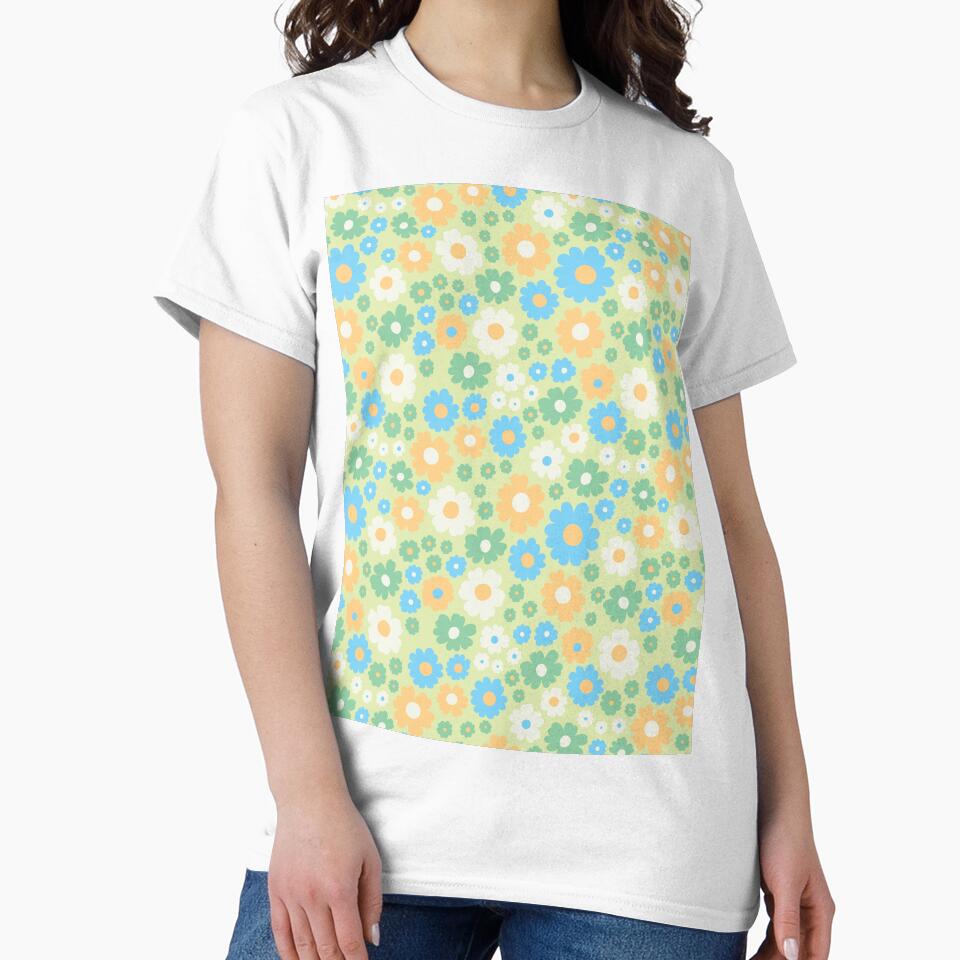 GROOVY RETRO FLOWER POWER GIRLY 70S AND 60S STYLE GREEN AND ORANGE by blomastudios