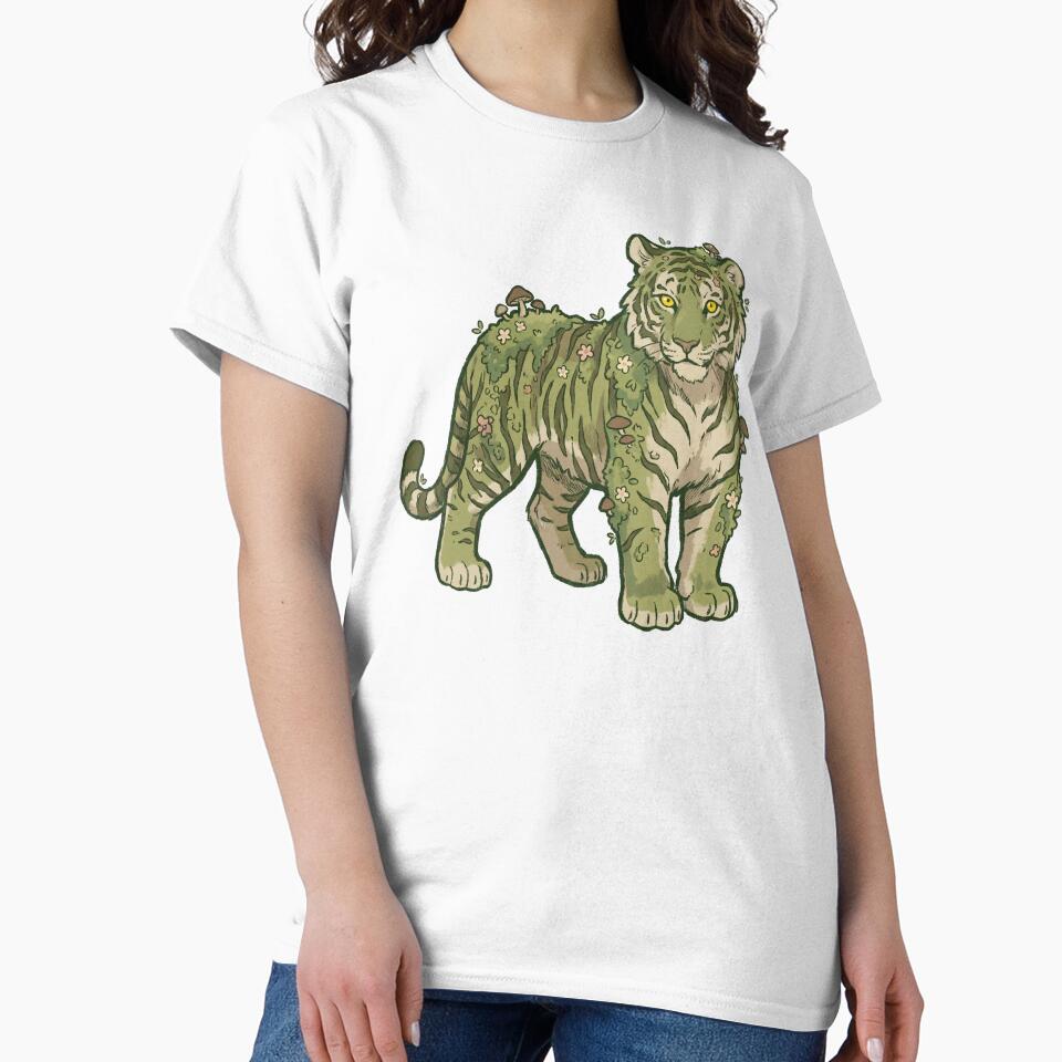 Mossy Tiger Green Floral Nature Spirit with Mushrooms by Magnificent Lizard